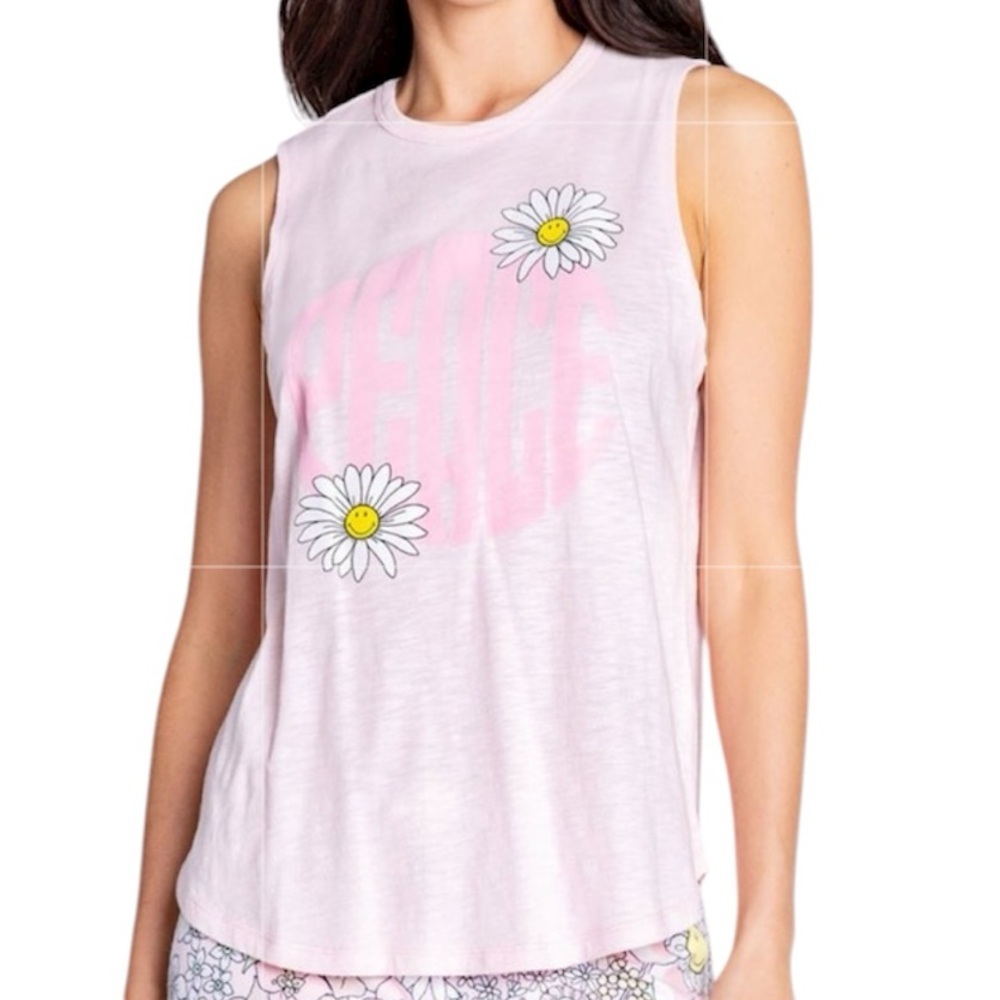 PJ Salvage Smiley Blooms Peace Tank Top Size Small NWT